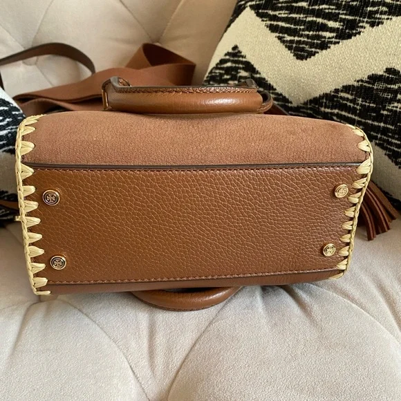 Tory Burch Thea Whipstitch Grizzly Mini Web Satchel - Picture 10 of 15